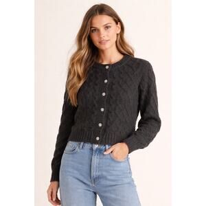 Free Assembly Cable Knit Jewel Button Cardigan Sweater NWT